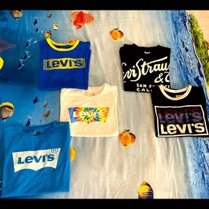 9 BOYS LEVI’S FITTED T’S: S 10-12S, 4 WHITE, 2 BLK, 1 TURQUOISE,1 ROYAL BL 3/$18